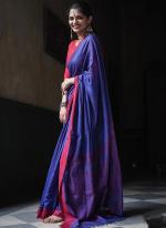 Soft Linen Blue Daily Wear Weaving Saree